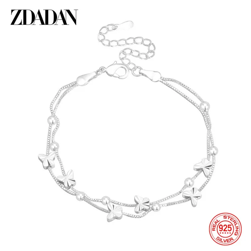 ZDADAN 925 Sterling Silber Doppelschichtige Schmetterlings-Perlenarmbandketten für Damen, Modeschmuck – Detail 5