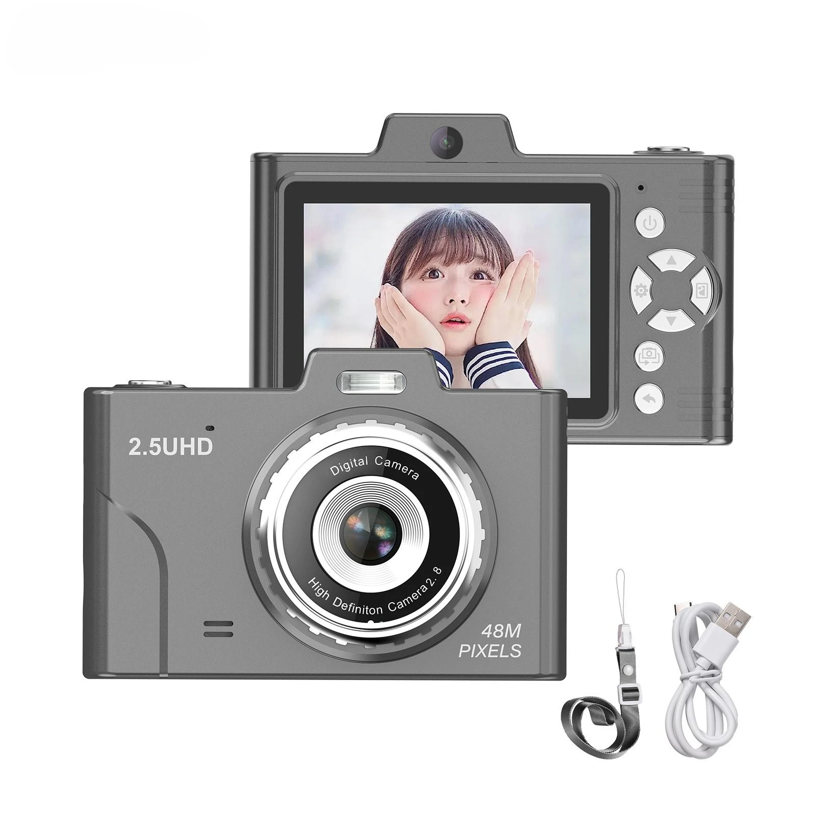 

Self Mini Camera 1080P 48MP Portable Kids Camera 8X Zoom with Dual Lenses 2.8inch TFT Screen for Kid Gift