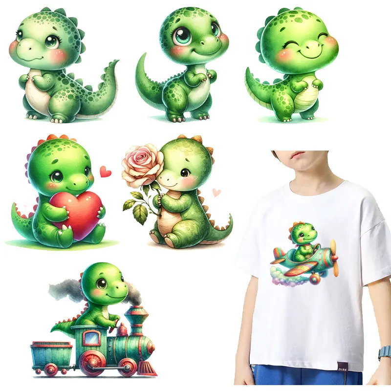 Cartoon dinosaur dtf Heat Transfer On Clothes transfers ready to press Heat Transfer iron on transfer for clothing.