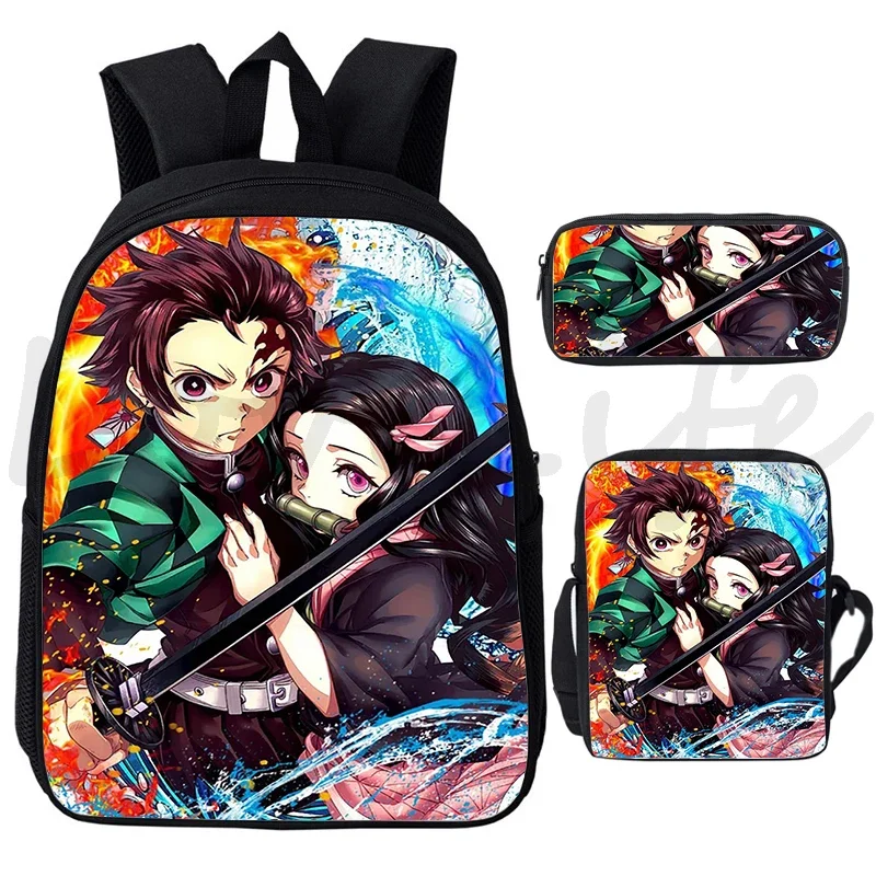 Demon Slayer Kamado Nezuko Backpack Girls Cosplay Rucksack 3 Pcs Set Students Anime Bookbag Boys Kimetsu No Yaiba School Bags