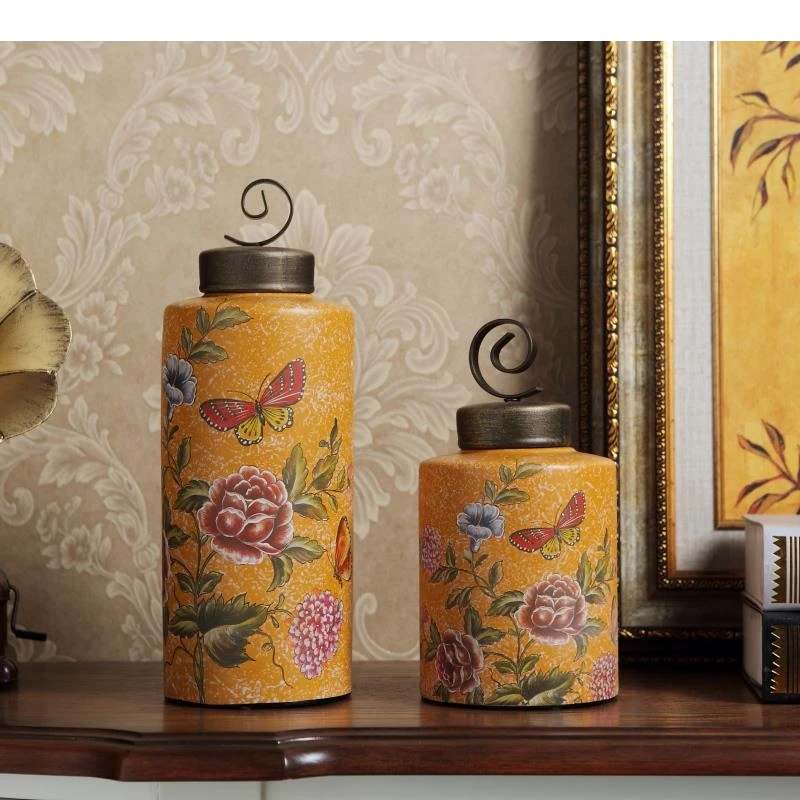 Flower Decorative Jars with Lids Arrangement Floral Vase Desk Decoration High Capacity Ceramic Tea Caddy Storage Jar