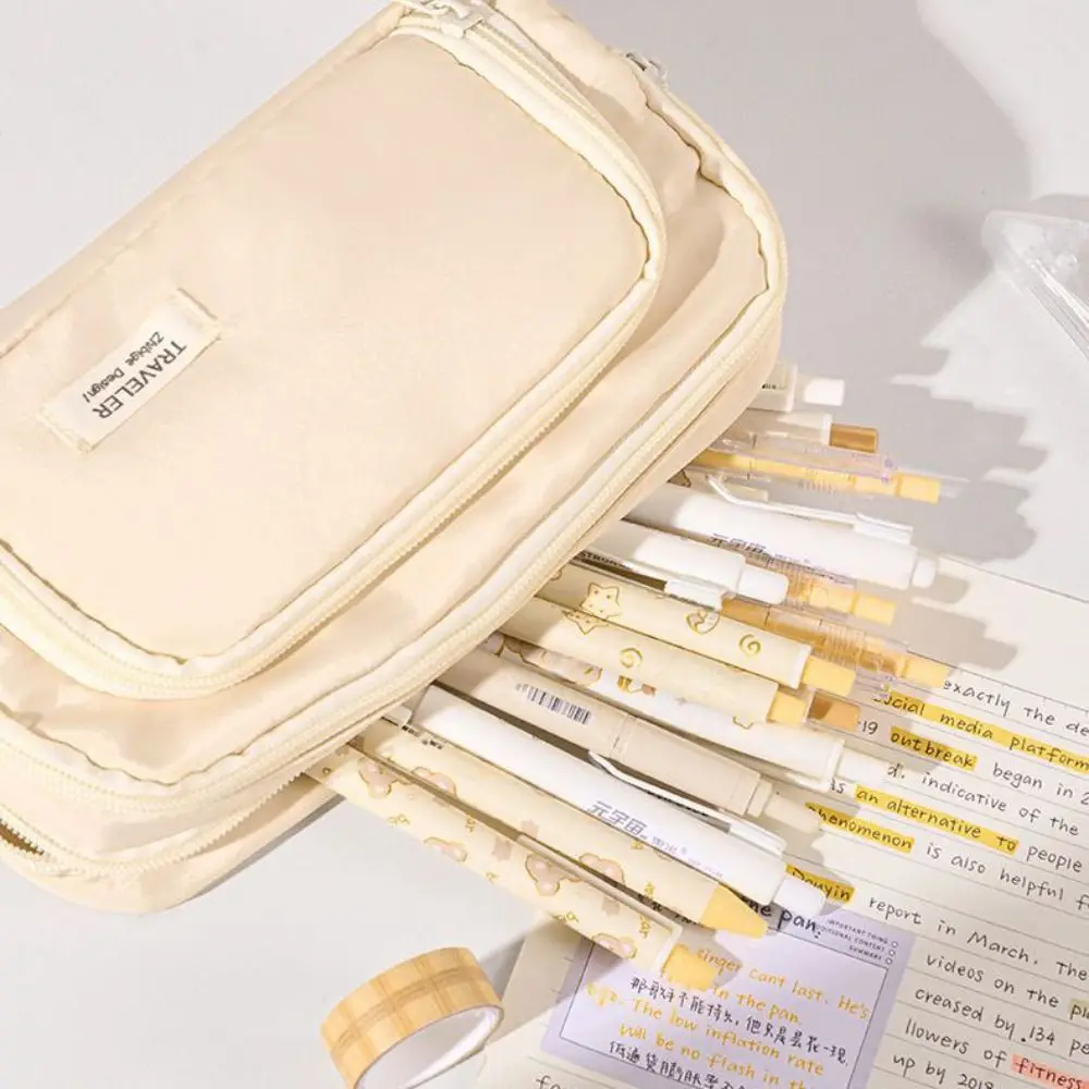 Multi-purpose Pencil Bag Multi-layer Large-capacity Pen Case Simple Aesthetic Desk Organizer Storage Pouch Makeup Organizer