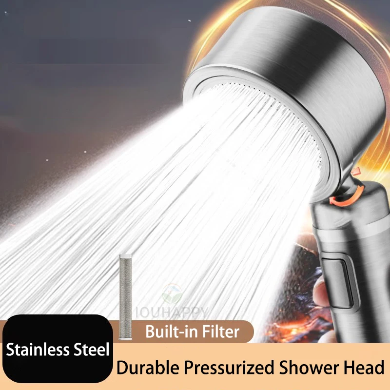 

High Pressure Shower Head with Filter Handheld Rainfall Showerhead with One-key Stop Button Water Saving Bathroom Accessories