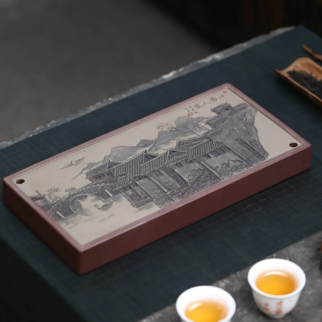 

Yixing Zisha Dry Brewing Hand-Carved And Painted, Jiangnan Village Water Storage Tray, Household Set, Table, Tea Ceremony