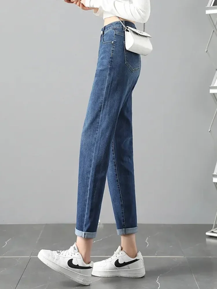 Moda coreana Vintage Harem Jeans mujeres Casual ropa de calle de cintura alta pantalones vaqueros rectos primavera otoño hasta el tobillo Vaqueros nuevo