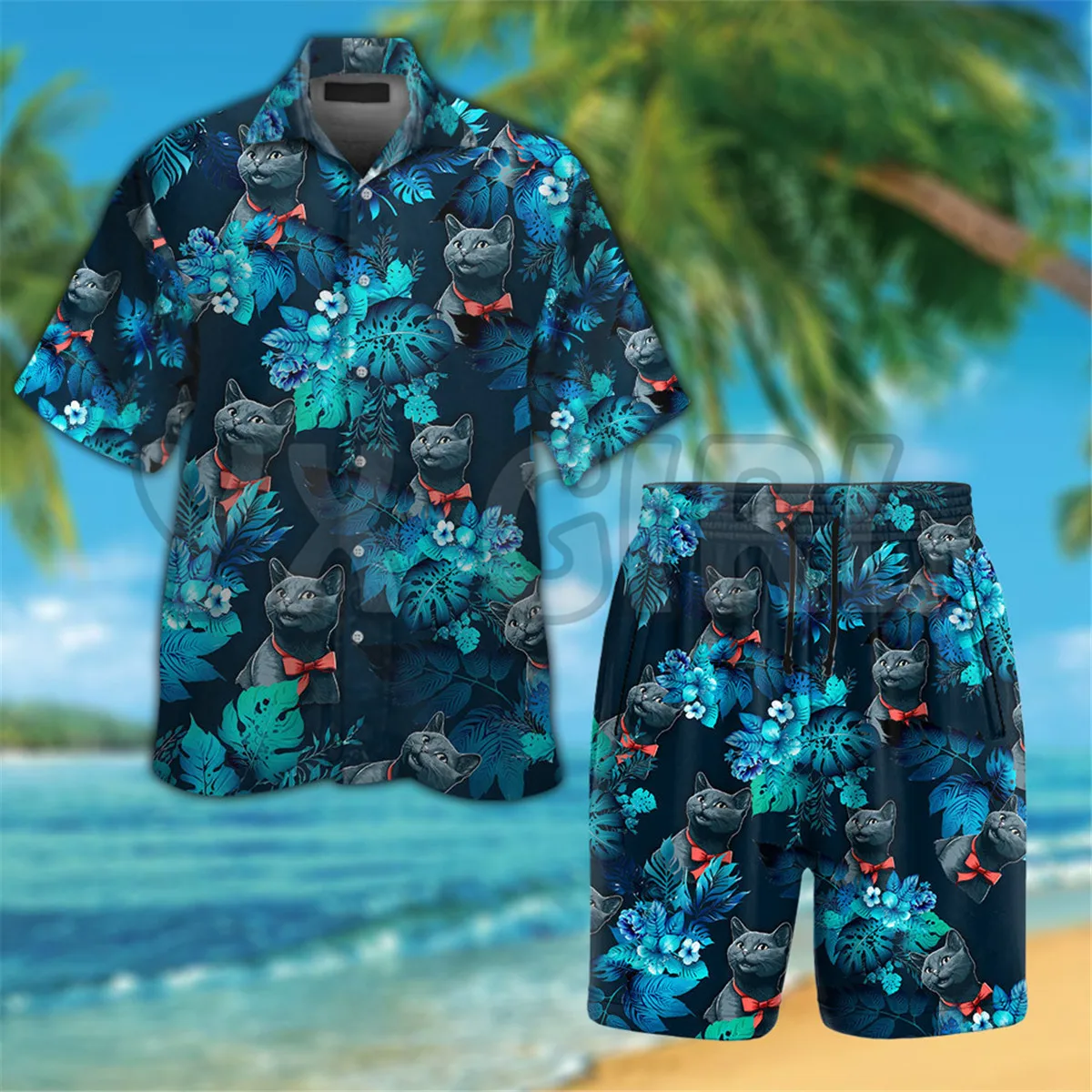 Rottweiler Dog Wearing Sunglass Funny Hawaiian Shirt 3D Printed Hawaiian Shirt+Beach Shorts Summer Tops