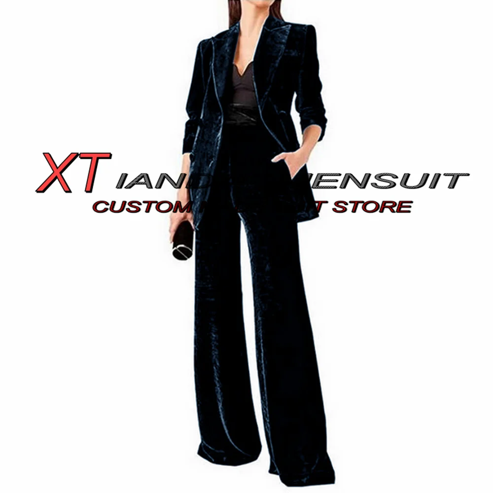 Velvet Suits for Women 2 Piece Mom Outfit Wedding Tuxedo Formal Business Blazer Pants Lady Jacket Set 	 بذلات بليزر نسائية