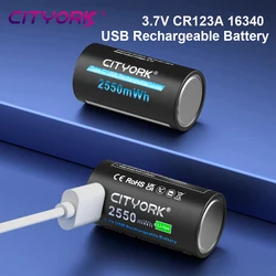 CITYORK 3.7V CR123A CR123 16mmX35mm akumulator z USB Inport do latarki LED RCR123 RCR123A