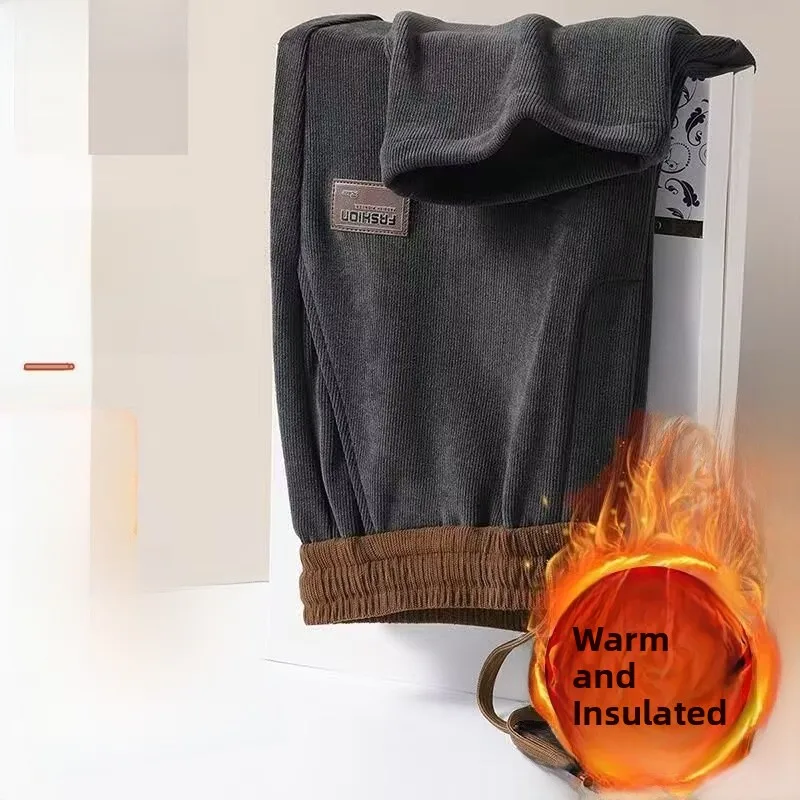 

Men's High Waist Straight Leg Corduroy Fce Lined Thiened Casual Sports Pants Autumn Winter Faionable Long Pants