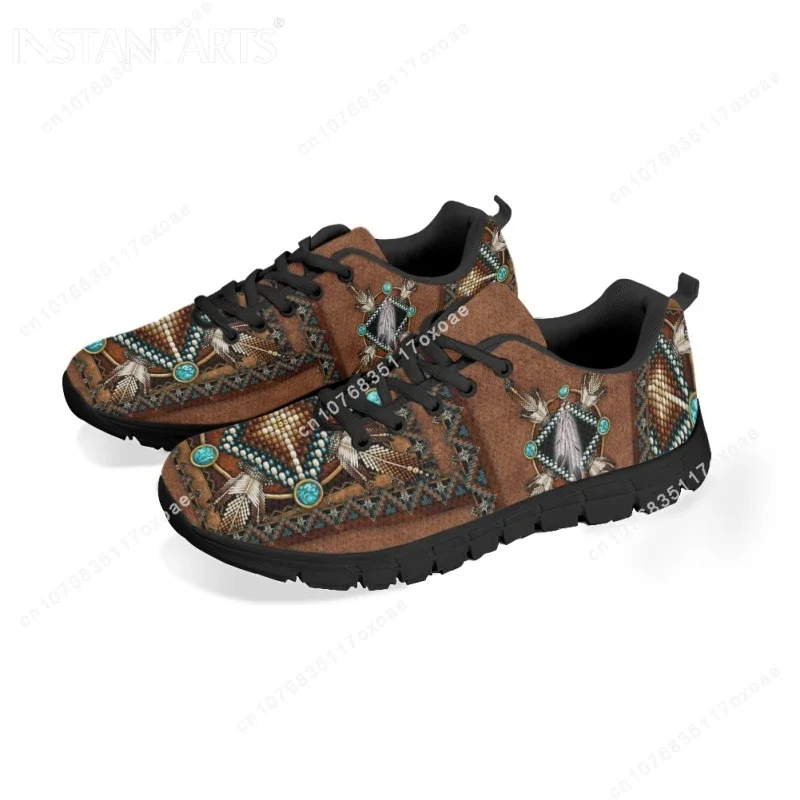 Luxury Brand Tribal Pattern Lady Mesh Sneakers Casual Running Shoes for Women Tribal Ethnic American Print Flat Shoe