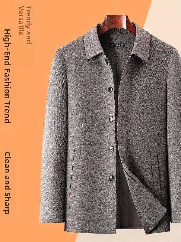 

Мужская шерстяная куртка на пуговицах, повседневная, с воротником, для мужчин среднего возраста, осенняя новинка, деловой стиль, стандартный крой, длинный рукав