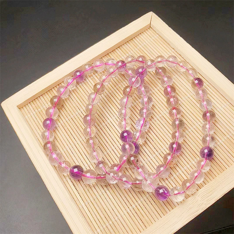 Natural Super Seven Quartz Bracelet Jewelry For Women Men Beauty Gift Clear Round Beads Crystal Stone Strands 6-7MM