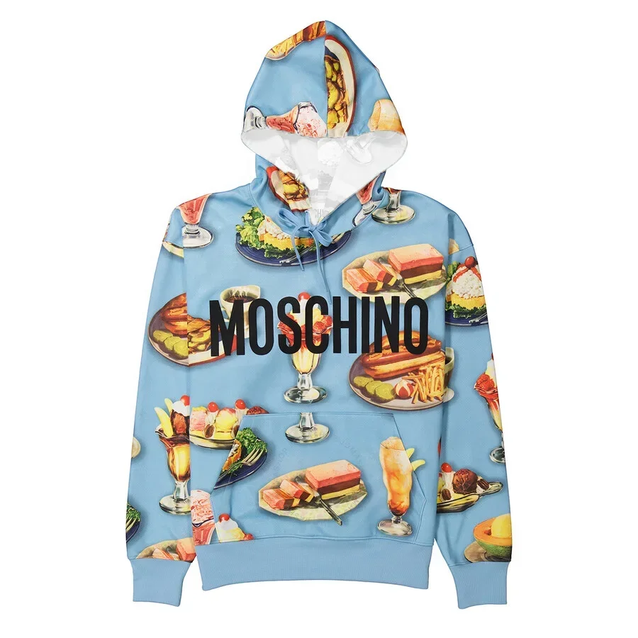 Autumn Men\'s Hoodie Sweater Women\'s Children\'s Casual Thickened Hoodie New Listing Moschino Blue Fantasy Food Print Cottonblend