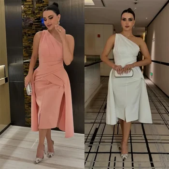 تخصيص ثوب مسائي رسمي واحد الكتف العمود طول الركبة كشكش المعانقة فساتين مناسبة مخصصة فستان الحفلة الراقصة سعود