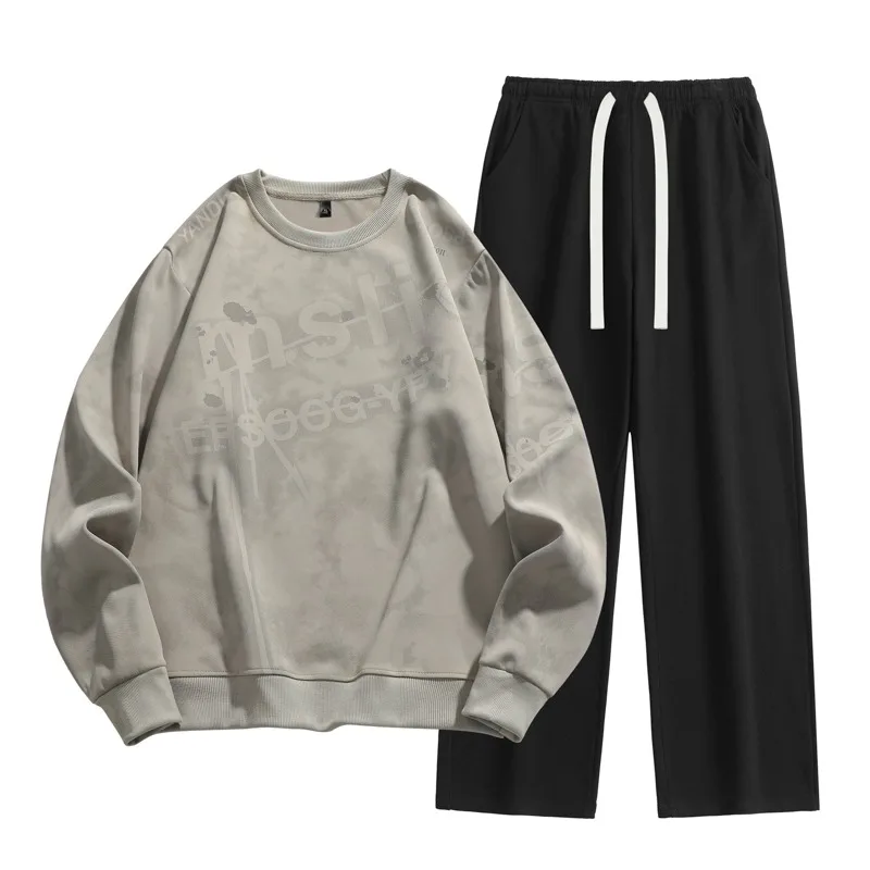 

Men Japanese Minimalist Tie Dye All Over Print Crew Neck Sweatshirt Drawstring Wide Leg Pants Two Piece Set