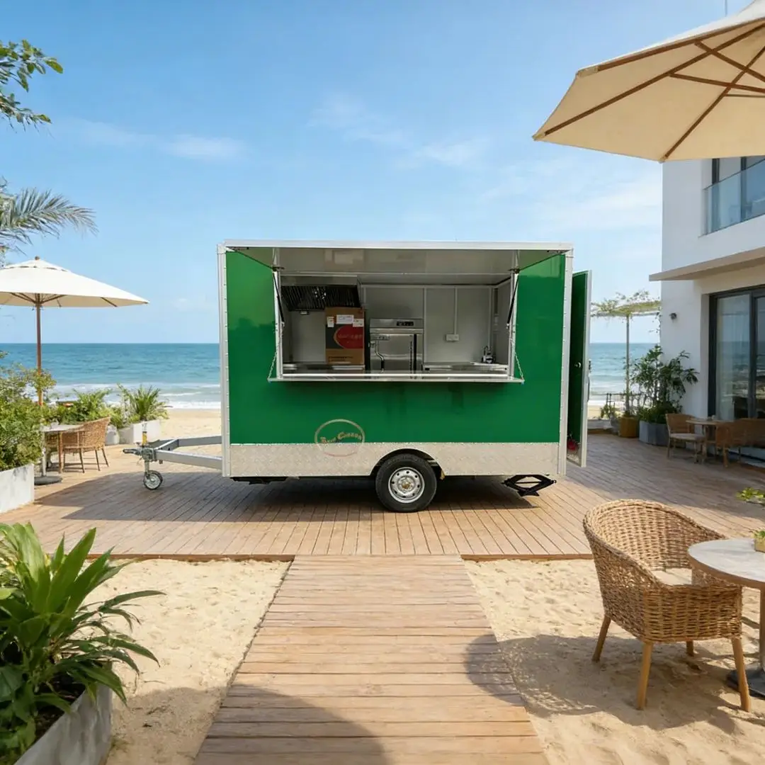 

Commercial FRP Mobile Food Cart with Kitchen Ventilation Sink And Cooking Equipment System Food Vending Trailer