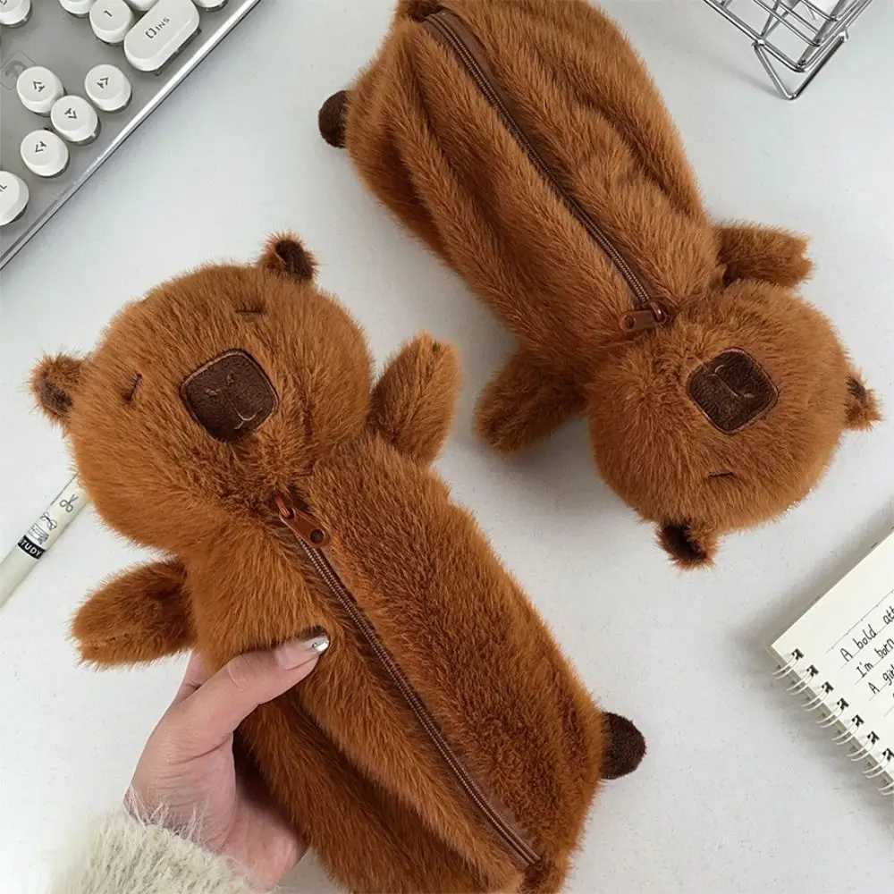 Large Capacity Capybara Plush Pen Bag Zipper Soft Cartoon Capybara Plush Doll Animal Animal Doll Capibara Plush Pencil Pouch