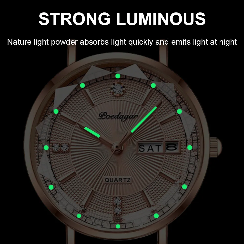POEDAGAR New Luxury Women Bracelet Quartz Watches For Women Casual Waterproof Luminous Mesh Stainless Steel Ladies Wristwatches