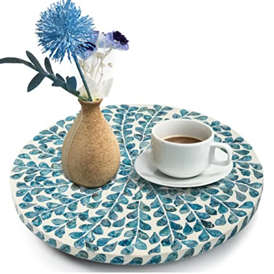 

Lazy Susan for Countertop - Lazy Susan for Table, Mother of Pearl Turntable Organizer, Wood Round Spinning Tray Rotating for Ki