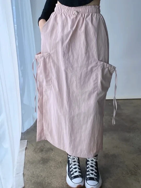 

Стильная ретро-юбка для женщин: повседневная, с эластичным поясом на шнурке, разрезом сзади, А-силуэт, для работы, весенний сезон