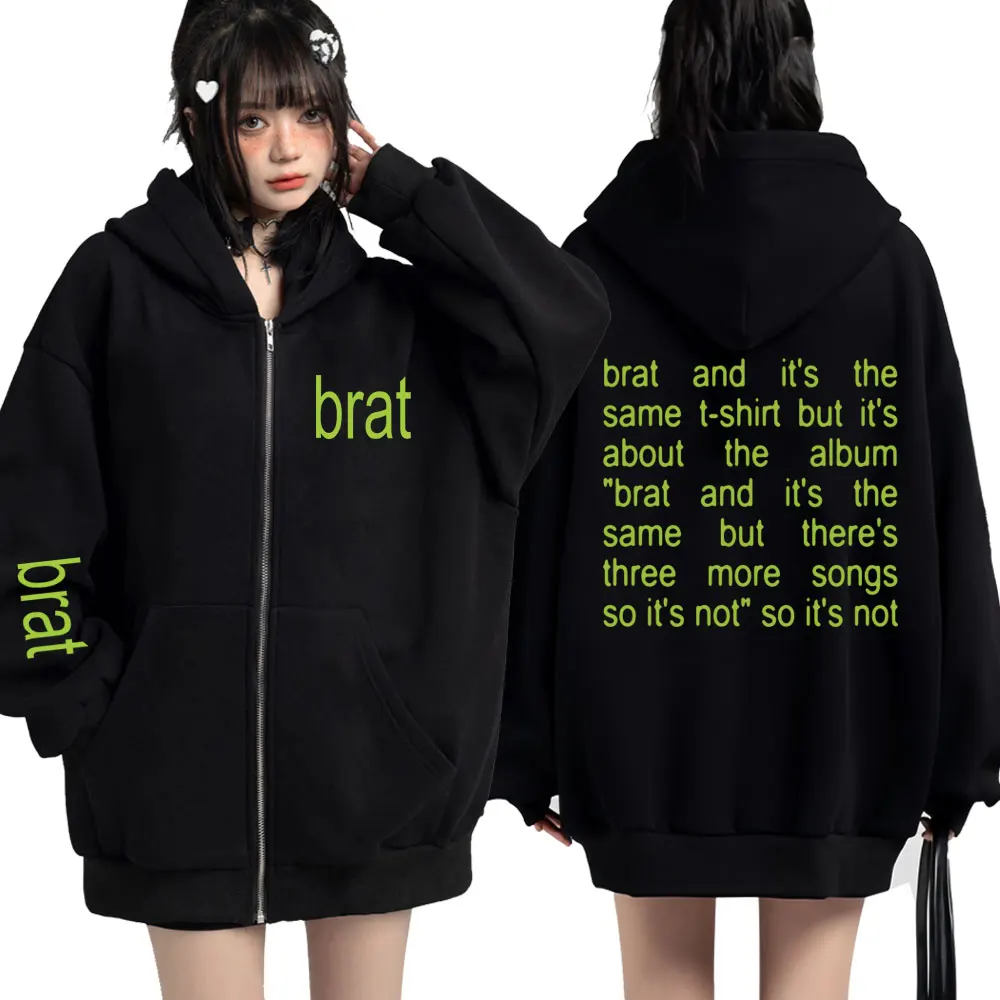 Charli Xcx Brat and It's The Same Album Zipper Hoodies Men Women Fashion Harajuku Long Sleeve Casual Pocket Oversized Coats Gift