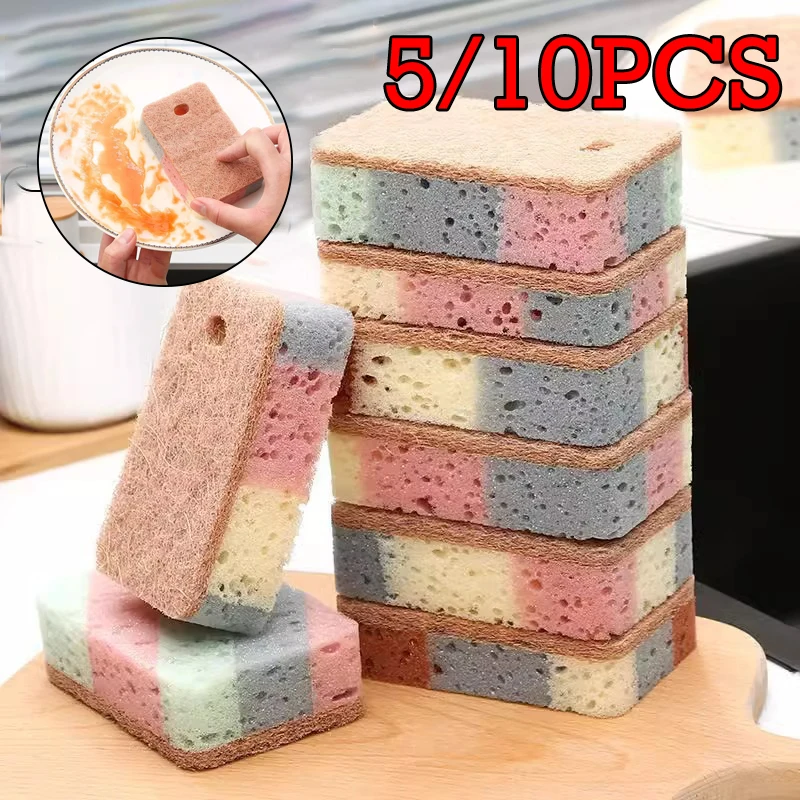 5/10PCS Küche Reinigung Schwamm Holz Zellstoff Baumwolle Geschirr Schwamm Scheuer Pad Wiederverwendbare Schwamm Radiergummi Küche Reinigung Werkzeuge