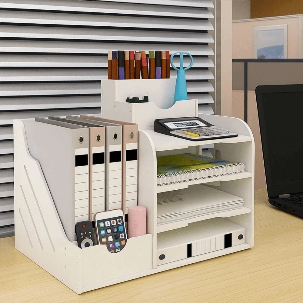 Large Capacity File Storage Rack Thickened Space Saving Desktop Organizer Partition Design Multi-Layer File Holder Study Room