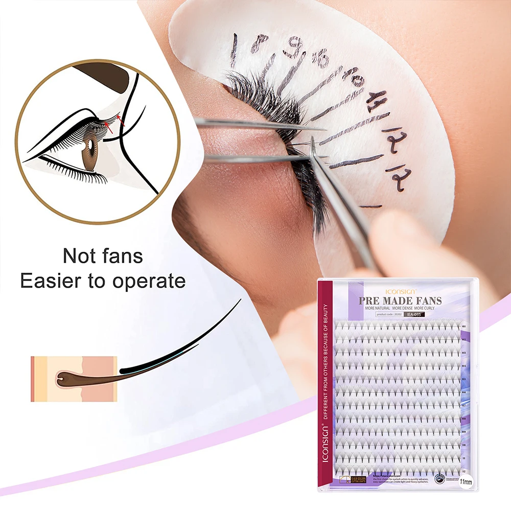 ICONSIGN 240 Bunches 6D/10D Fake Eyelashes 8-15 mm C/D Curl Premade Individual False Lash Extension