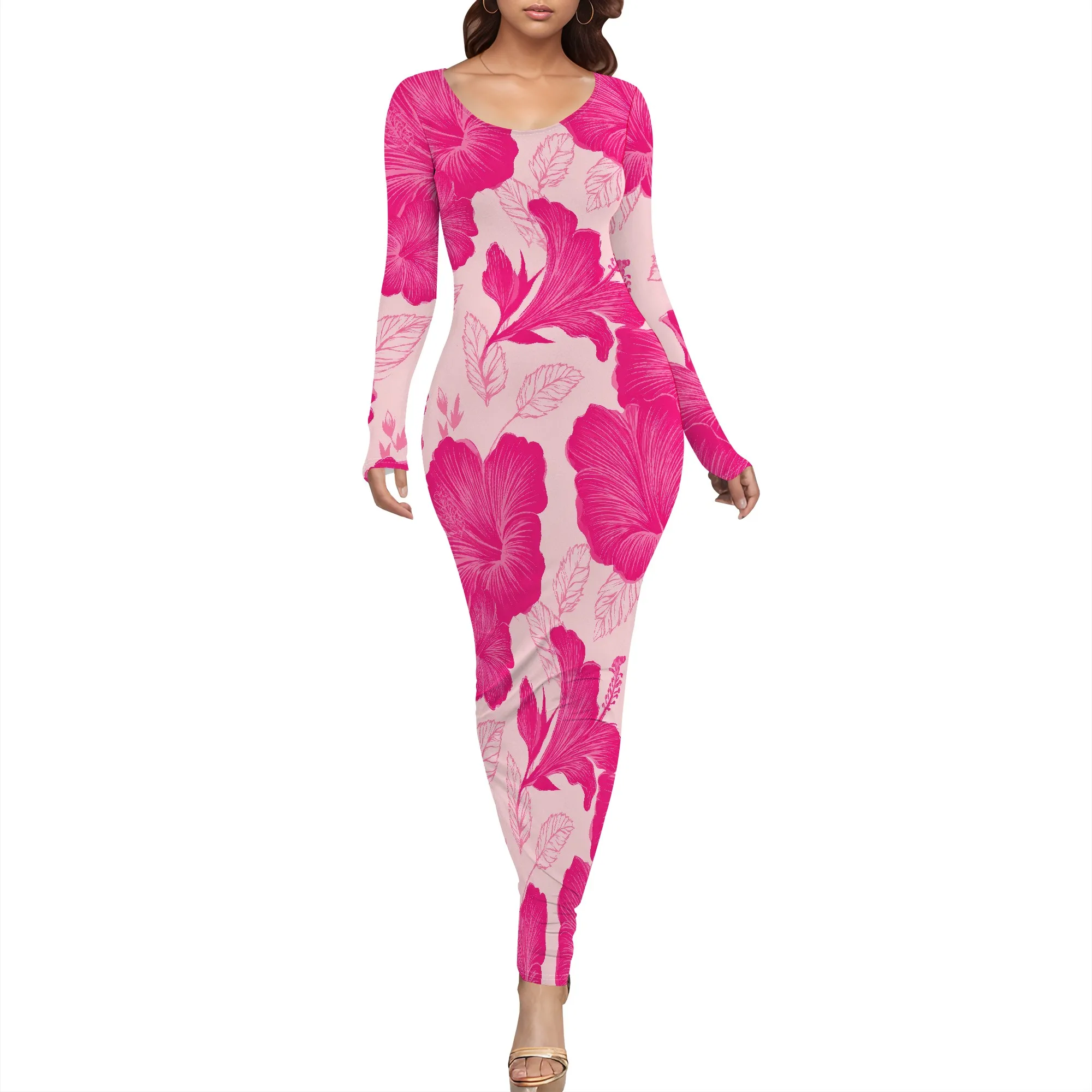 

Wedding Guest Dresses for Women Casual Round Neck Long Sleeve Fall Ruched Bodycon Winter Party Cocktail Formal Maxi Dresses