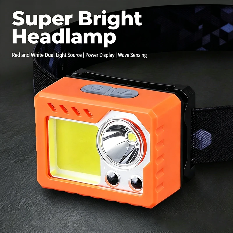 Rechargeable LED Headlamp with Motion Sensor COB & LED Dual Light Sources Waterproof Lightweight Headlight for Camping Hiking