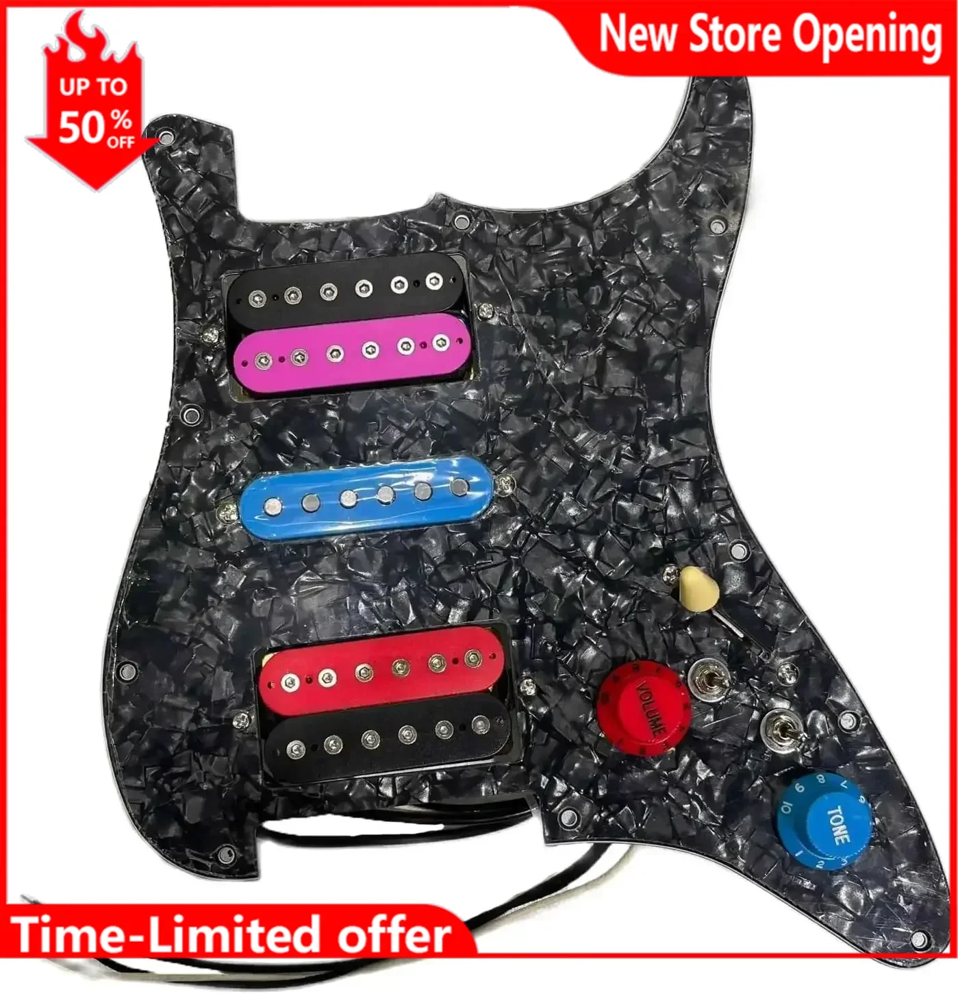 

HSH Prewired Pickguard Set Loaded Single Coil Pickups, 3-Ply Pick Guards Wiring Harness,11 Mounting Holes, Colorful Knobs