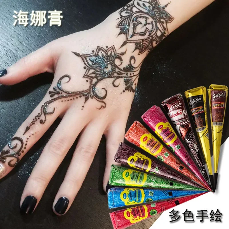 

New Henna Tattoo Paste Black brown red white Henna Cones Indian For Temporary DIY Tattoo Sticker Body Paint Cone henne