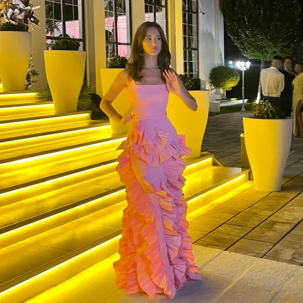 

Customized Matching Fashion Jersey Pleat Ruched Draped Mermaid Square Neck Long Dresses Bespoke Occasion Dresses Exquisite Retro