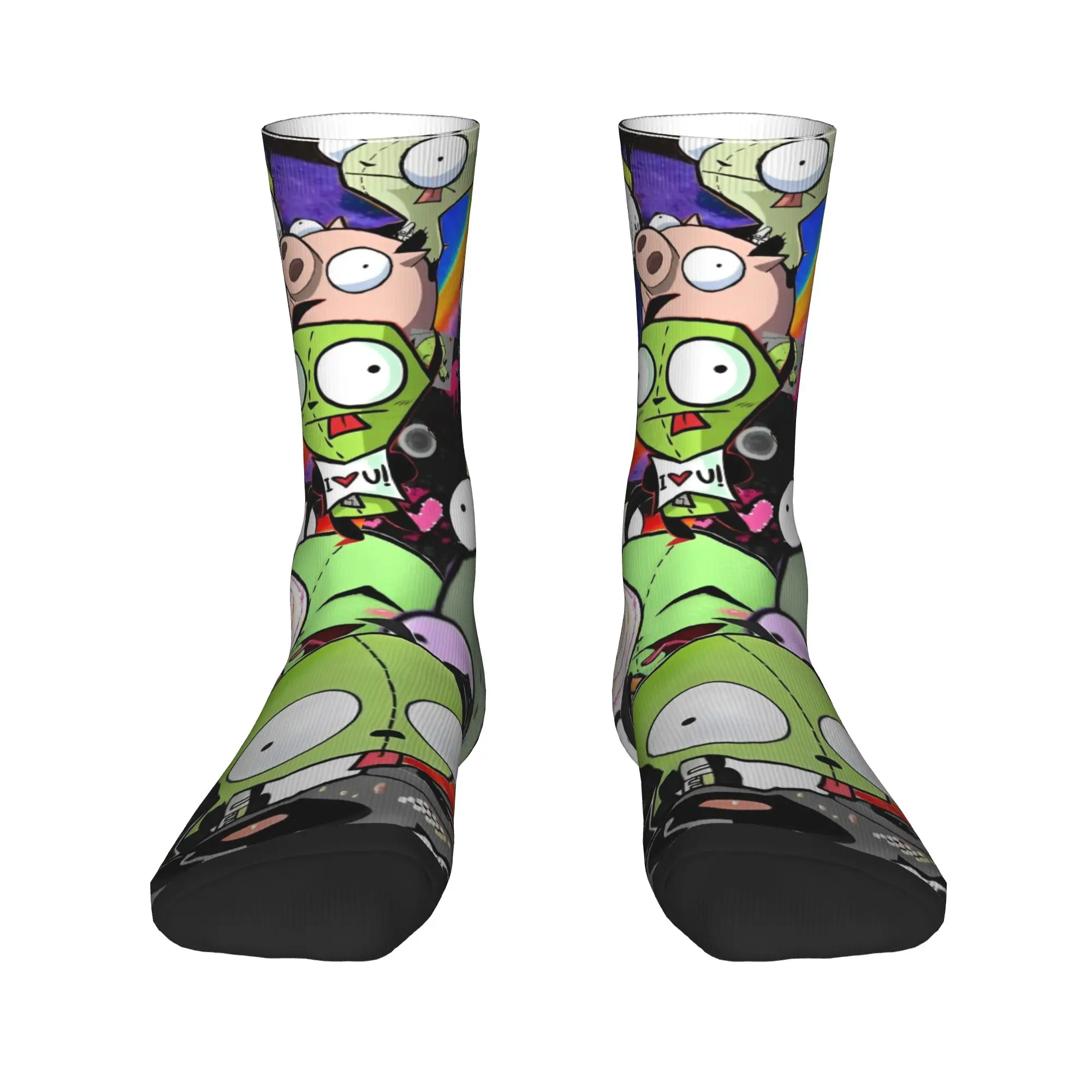 Harajuku Invader Zim Gir Dib Robot Football Socks  Polyester Middle Tube Socks for Unisex Sweat Absorbing