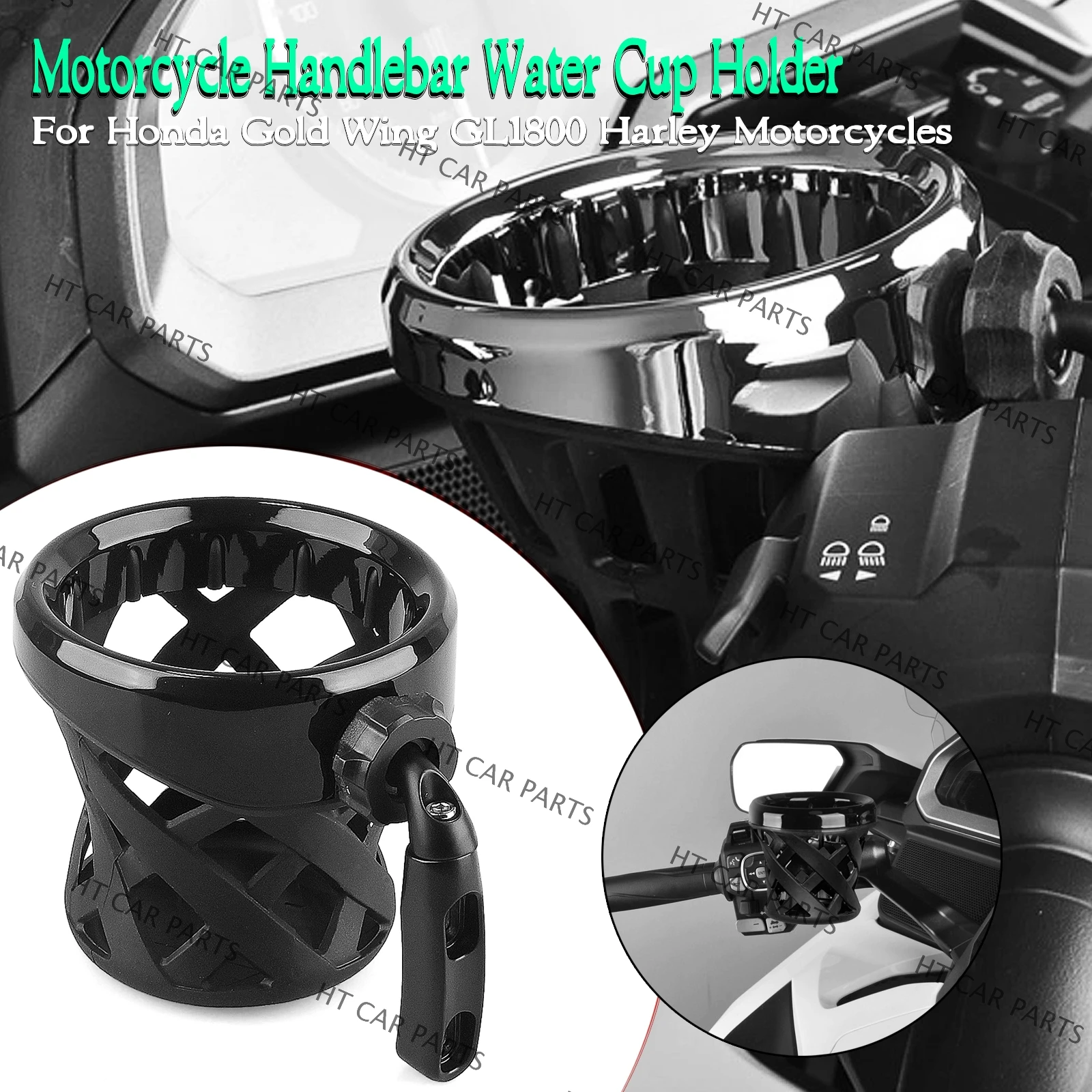 

For Honda Gold Wing GL1800 1 Set Black of Motorcycle Handlebar Cup Holder Drink W/ Mesh Basket Mount