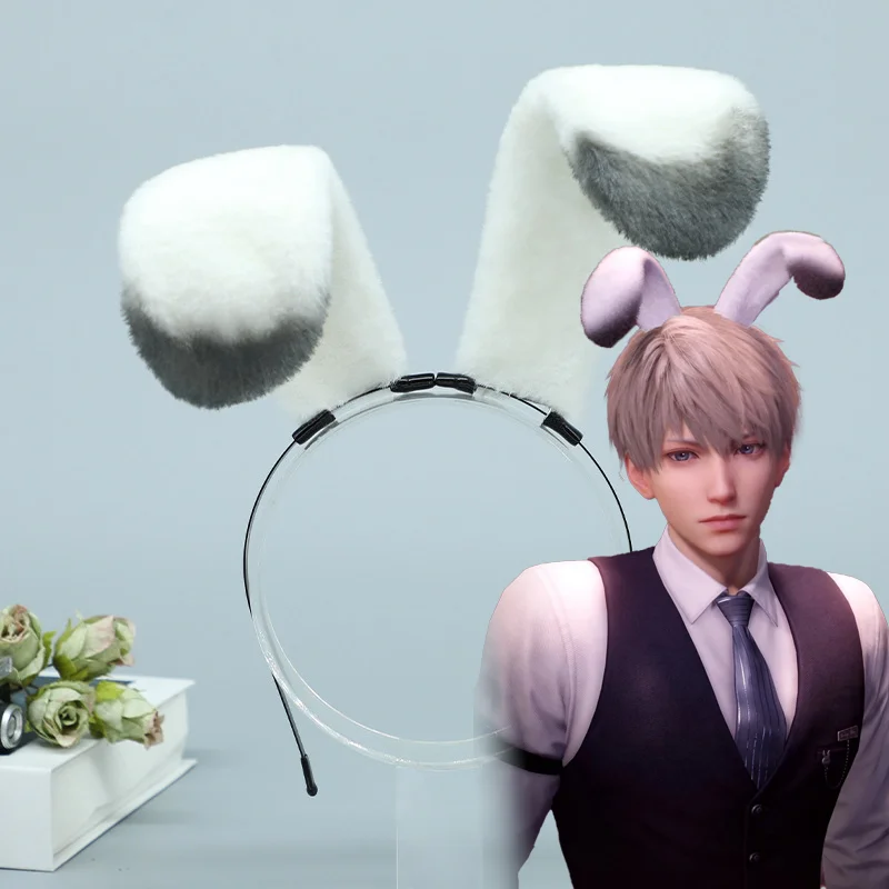 Game Love And Deepspace Xavier Bunny Ear Headband Cosplay Cute Hair Hoop Prop Faux Fur Hairbands Plush Rabbit Headwear Accessori