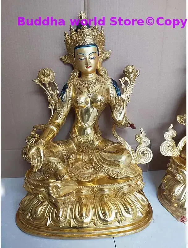 60CM Huge large Tibetan Buddhism home temple Patron saint gilding Green Tara Guan yin Buddha statue bless Safety Health luck