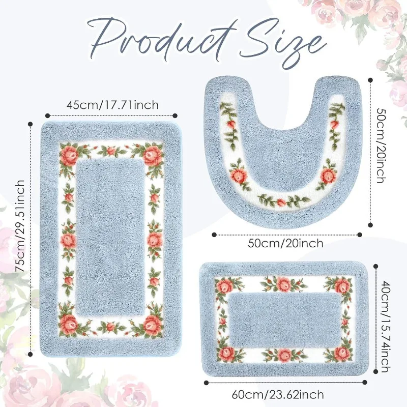 3pcs Kawaii Bathroom Rug Non Slip Floor Mat Water Absorbent Washroom Toilet Mats