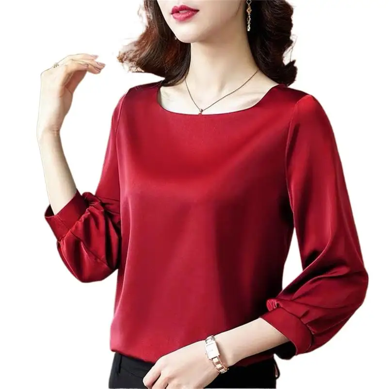 Vintage Elegant Satin Blouse Casual Commute Wrist-Sleeved Pullovers Summer Oversized Loose Stylish Women Clothing