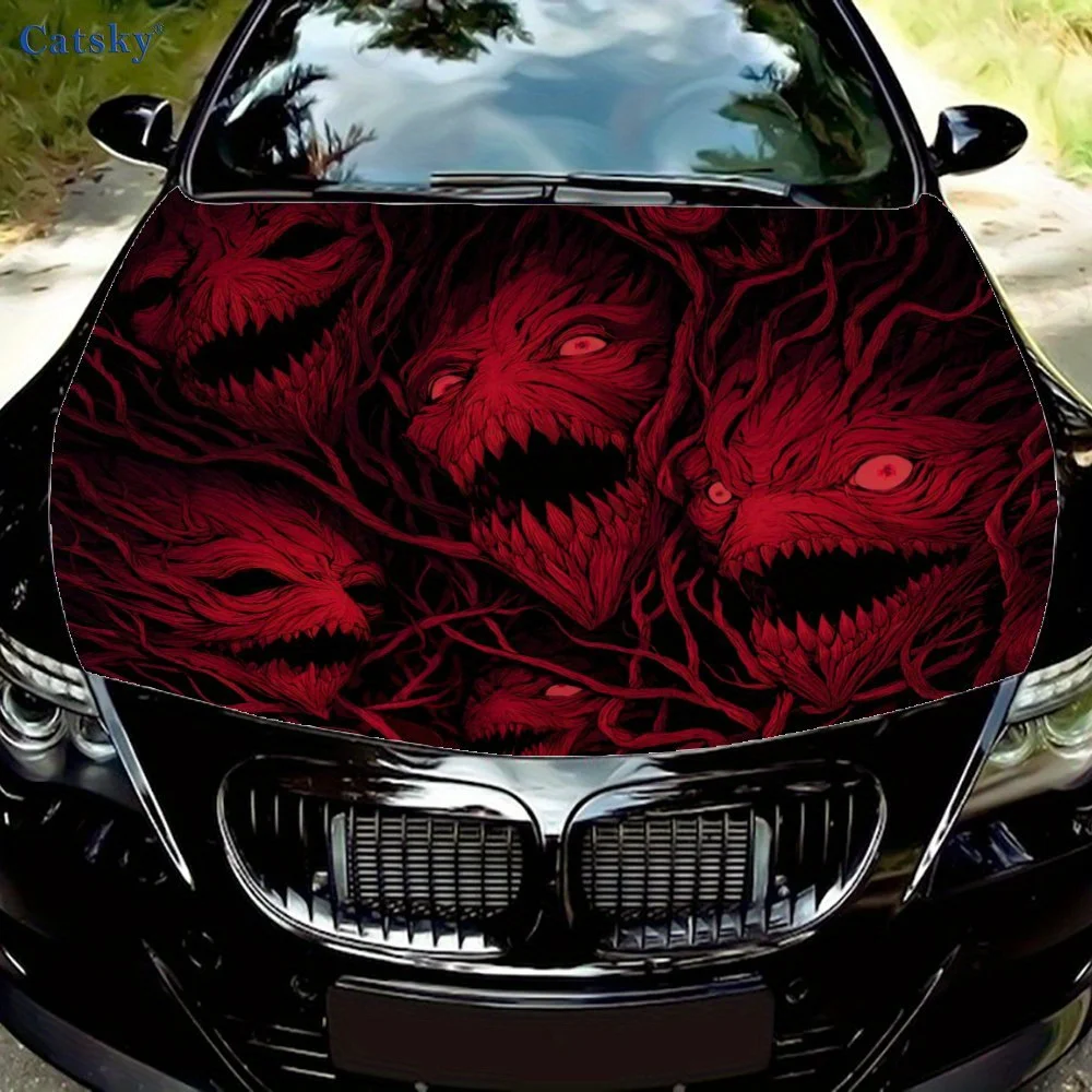 

Red Monster Car Hood Sticker, Car Hood Sticker, PVC Waterproof Material, Truck Hood Cover, Self-adhesive, Scratch Resistant Prot