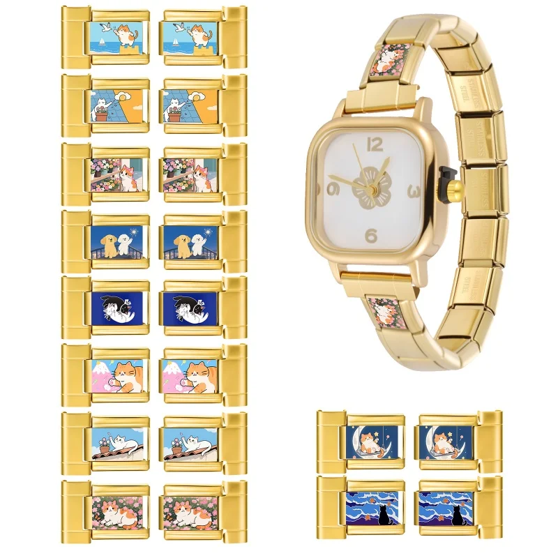 موصل ساعة الموضة الفولاذ المقاوم للصدأ صالح 9 مللي متر وصلات سحرية إيطالية المرأة ساعة مربعة رأس رابط سوار لتقوم بها بنفسك مجوهرات هدية