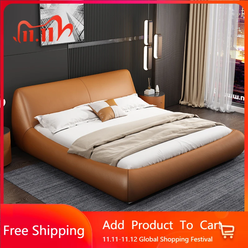 

Luxury Modern House Double Bed Frame Elegant Leather Villa Loft Bed Queen Size Adults Nordic Cama Infantil Unique Furniture