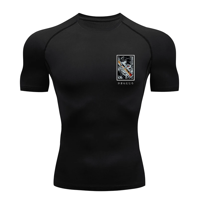 Anime Men Running Compression Demon Slayer T-Shirt Sport Tees Gym Fitness Sweatshirt Male Jogging Tracksuit Athletic Shirt Top