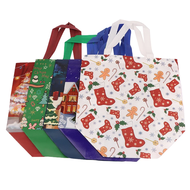 Merry Christmas Gift Bag Large Capacity Non-Woven Fabric Tote Bag Xmas Holiday Parties Candy Storage Gift Bag Shopping Bag