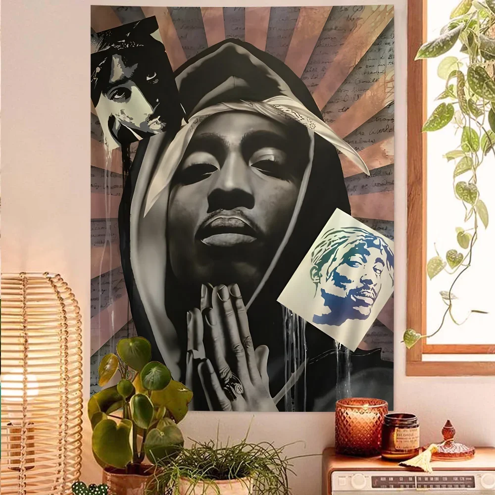 

Black and White Pop Hip Hop Rapper 2PAC Tapestry Art Printing Japanese Wall Tapestry Anime Wall Hanging Home Decor