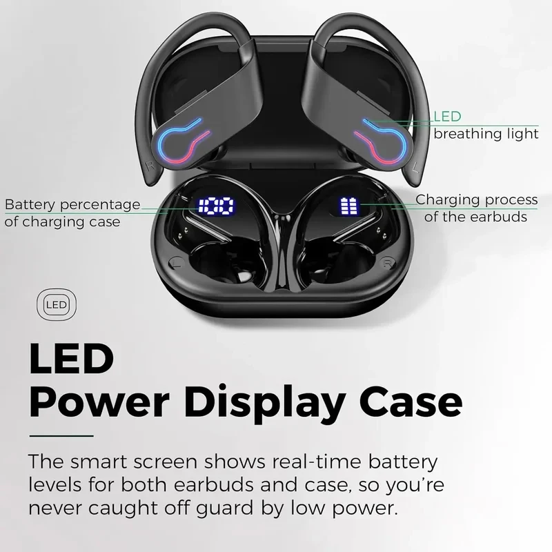 

Wireless Earbuds,Sport Bluetooth 5.4 Headphones,ENC Noise Cancelling Mic,HiFi Stereo Over Ear Bud LED Display for iPhone Android