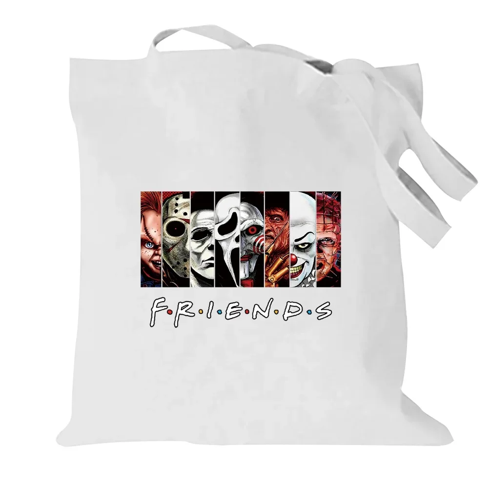مضحك الأصدقاء نمط المرأة حقيبة كتف أكياس التسوق نسيج القماش القطني البقالة حقائب اليد القابلة لإعادة الاستخدام حمل حقيبة كتب للفتيات