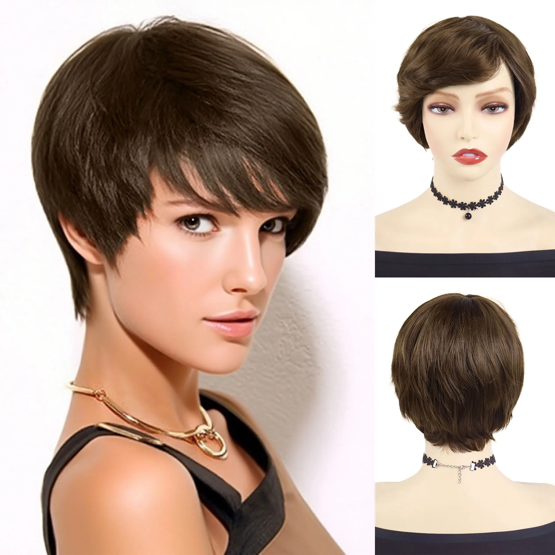 

Brown Wigs for Women Synthetic Hair Short Wig with Bangs Natural Hairstyles Mommy Wig Casual Haircut Light Color Mommy Wig Daily