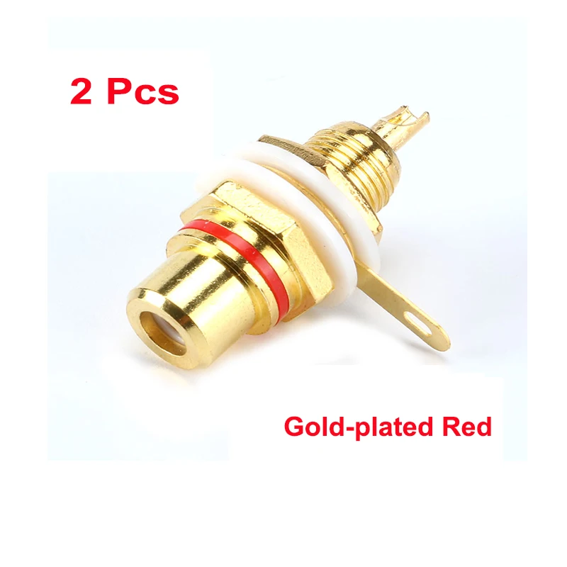 2PCS AV Plug RCA Female Plug Jack Audio Socket  Gold Plated Amplifier Chassis Phono Connector With Nut Solder Cup  Red / Black