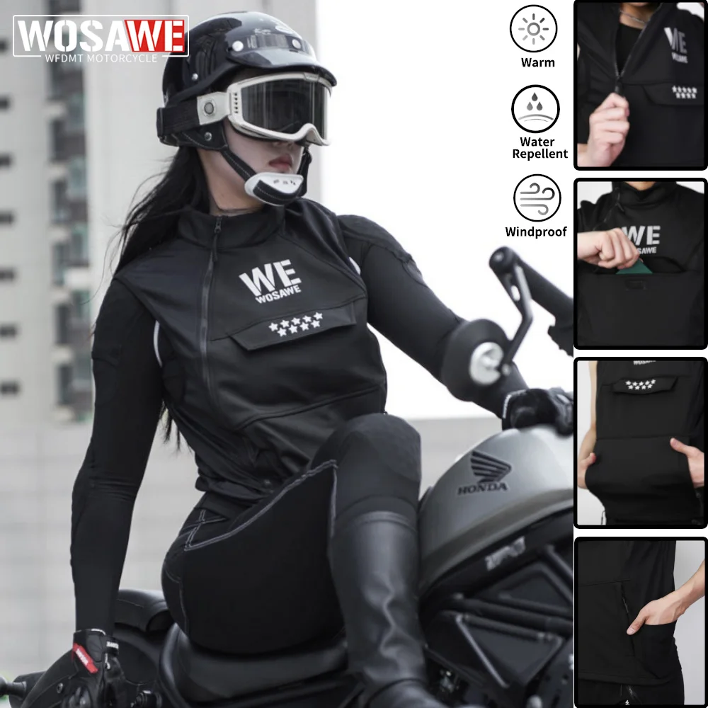 

WOSAWE Reflective Motorcycle Vest Bike Jacket Off Road Vest MTB Motocross Jacket Warm Moto Dirt Bike Vest Multiple Pockets Gilet